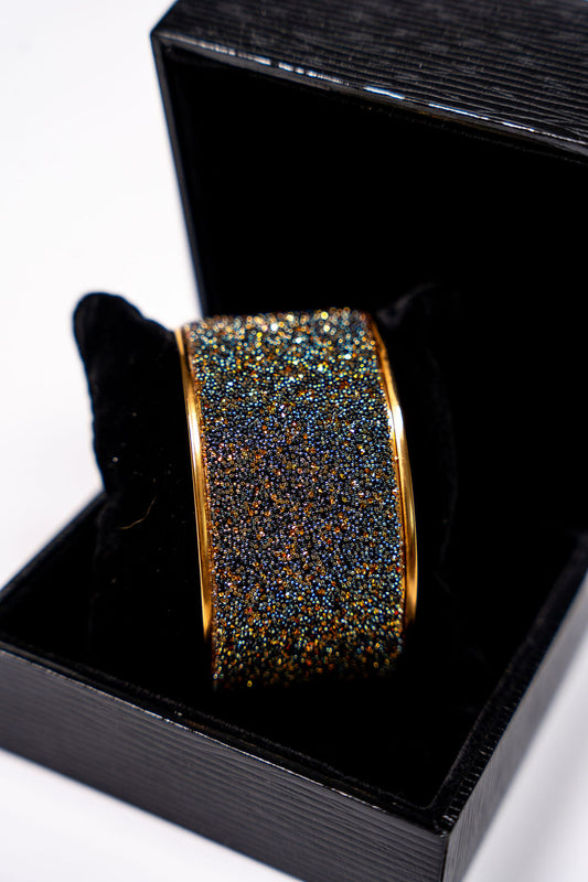 Manchette décorée Cristal Caviar noir mordoré