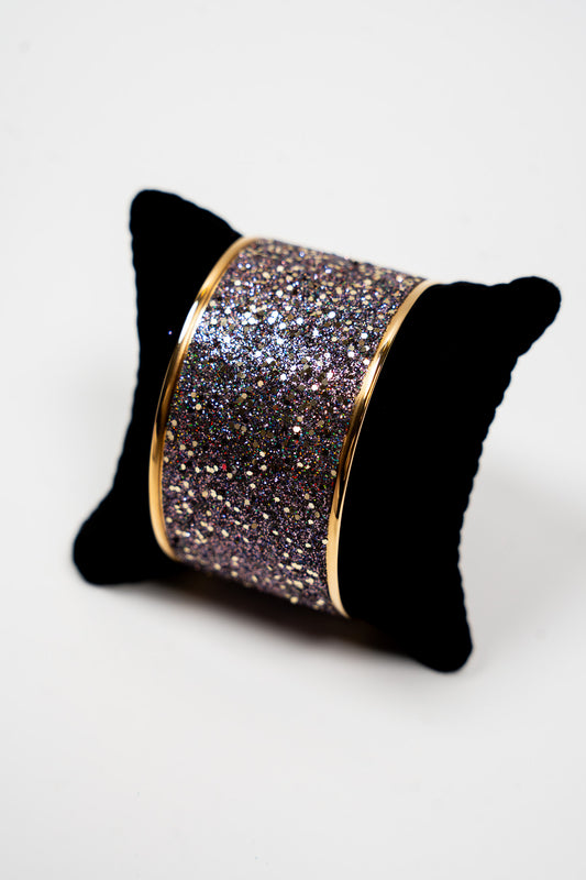 Manchette Céleste décorée paillettes & sequins marron irisé